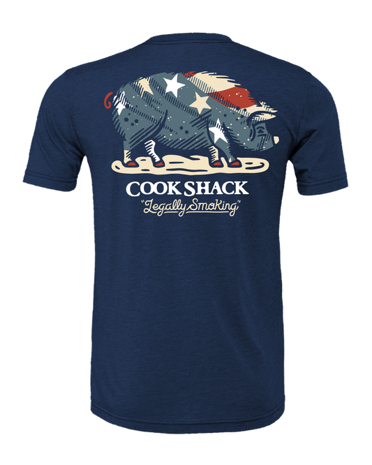 COOK SHACK BETSY PIG SHIRT S/S - HEATHER NAVY