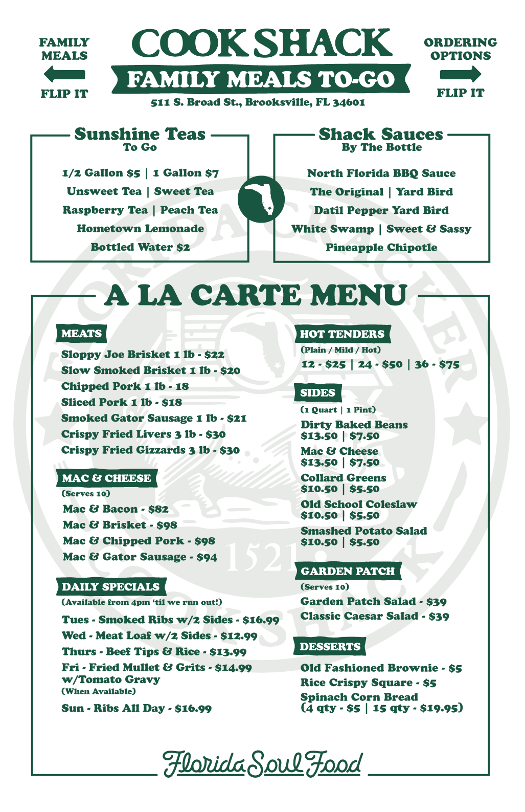 Cookshack Menu Our Menu – Florida Cracker Cook Shack