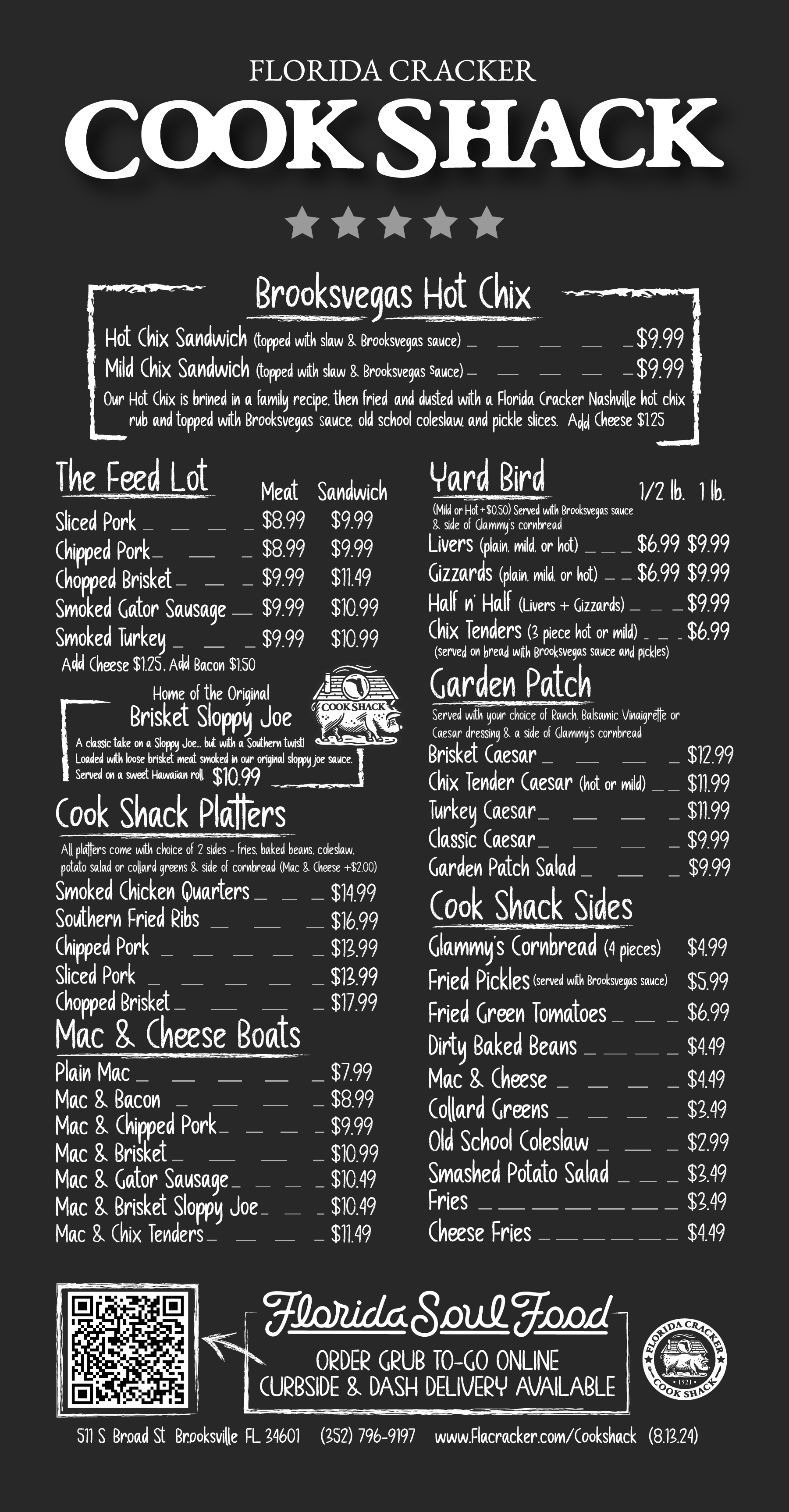 Cookshack Menu Our Menu – Florida Cracker Cook Shack