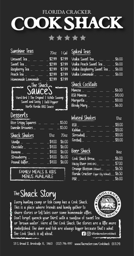Cookshack Menu Our Menu – Florida Cracker Cook Shack