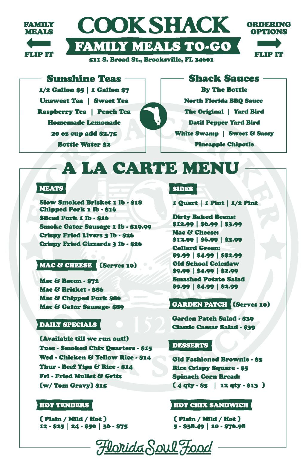 Cookshack Menu Our Menu – Florida Cracker Cook Shack